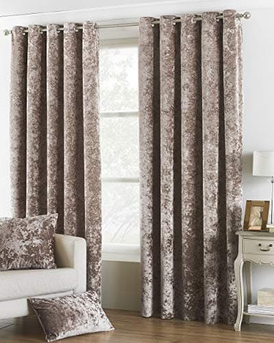 Image of Riva Paoletti Verona Ringtop Eyelet Curtains (Pair) - Oyster Beige - Velvet Feel - Crushed Velvet Look 100% Polyester - 117cm width x 183cm drop (46" x 72" inches) - Designed in the UK