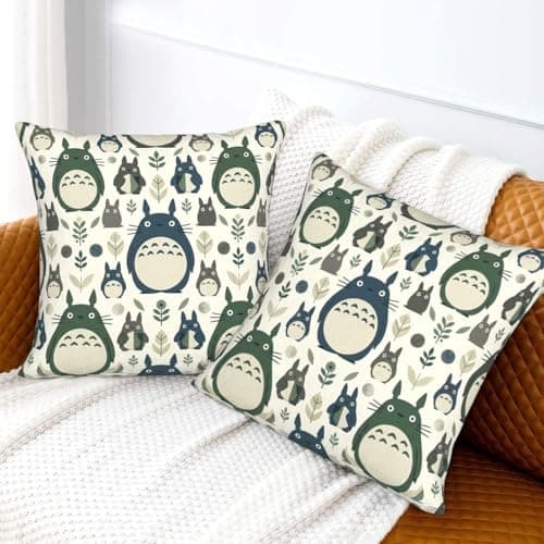 Image of ASLKXOPEMG Totoro pattern Throw Pillow Cover Velvet Cushion Covers Boho Square Pillow Cases Decorative Soft Pillowcases for Sofa Couch Bedroom with Invisible Zipper 16"x16"