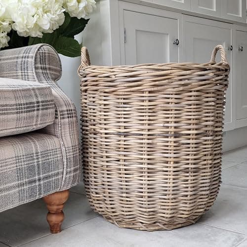 Image of Handwoven Rattan Storage Basket with Handles, Natural Wicker, Extra Large Log Basket, Round Rattan Storage, XL Storage