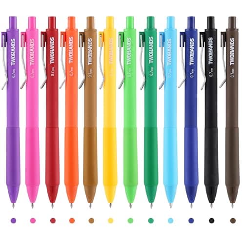 Image of TWOHANDS Gel Pens 0.7mm Medium Point, 12 Colorful Pens with Silicone Grip, Smooth Writing Retractable Pen for Writing, Drawing, Journaling, Gifts for Women, 23506