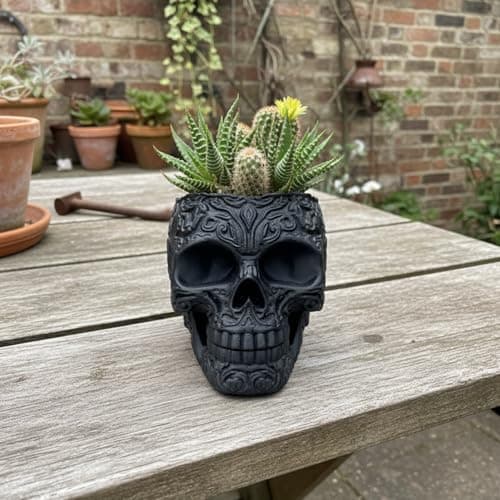 Image of Red Dragon Seeds Black Galaxy Skull Planter – Gothic Succulent Plant Pot, Decorative Skull Flower Pot for Cactus & Succulents, Unique Gothic Home Decor, 3D Printed Indoor Plant Holder