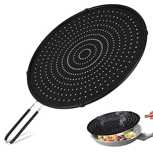 Image of TaoTazon Silicone Splatter Screen for Frying Pan, 13 Inch Universal Frying Pan Splatter Guard - Prevents Mess and Oil Splashes, Multi-Use Heat Resistant Frying Pan Cover for Cooking & Frying(Black)