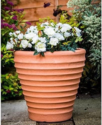 Image of New Lightweight Ceramic Resin Moroccan Planter, Plant Pot, Flower Pots Outdoor, Large Perfect For Use Indoors or Outside Decorative Flat Pot Planter 58 x 58 x 66cm