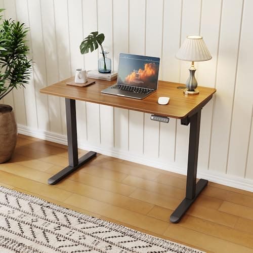Image of ELEGANT Electric Standing Desk 120x60cm, Height Adjustable Sit Stand Desk with Smart Memory Panel, LED Display & Child Lock - Splice Board Design for Home Office (Black Frame + Dark Walnut)