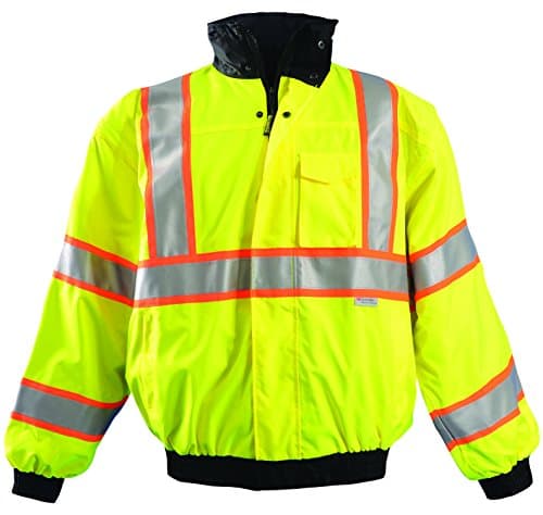 Image of OccuNomix LUX-TJBJ2-YM Premium 4-in-1 Two-Tone Bomber Jacket, Class 3, 100% ANSI Polyester, Waterproof, Medium, Yellow