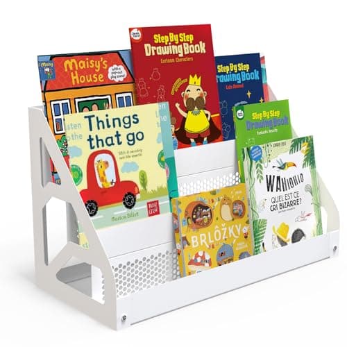 Image of Delixike Metal Kids Bookshelf, 3-Tier Montessori Children's shelf, Small bookcase for Kid’ Room, Playroom or Desktop Organizer,Christmas & Birthday (White)