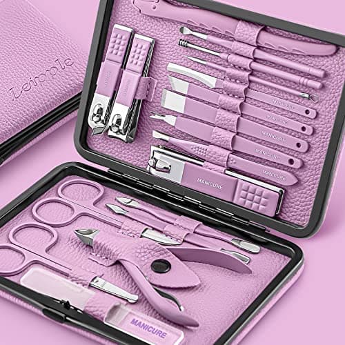 Image of Manicure Set Professional Pedicure Kit Nail Clippers Kit - 18 Pcs Nail Care Tools - Grooming Kit with Luxurious Upgraded Travel Case (Purple)