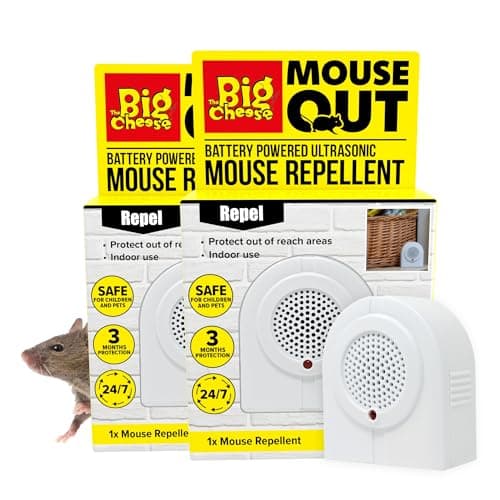 Image of The Big Cheese Mouse Out Battery Powered Mouse Repellent - Portable Ultrasonic Rodent Deterrent - Long-Lasting 3 Month Protection – Safe for People & Pets - Ideal for Attics, Sheds, Garages