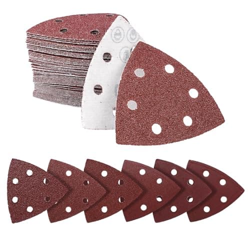 Image of Triangle Sanding Sheets Pads 60 PCS Detail Sander Pads Durable Dust-Free 6-Holes Sander Sandpaper Hook and Loop Triangle Sanding Pads 40 60 80 120 180 240 Grits for Sanding and Polishing