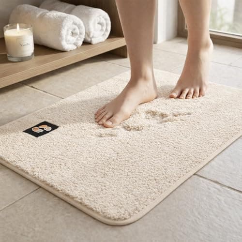 Image of Fit Even Microfiber Memory Foam Bath Mat – Fast Drying Non slip Mats for Bathroom, Shower and Toilet Floor, Quick Dry, Water Absorbent and Washable Bathmats (Cream, 50x80cm)