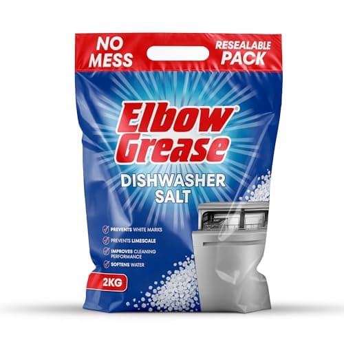 Image of Elbow Grease Dishwasher Salt | Prevents White Marks & Limescale | Improves Cleaning Performance & Softens Water (Resealable 2kg Bag)