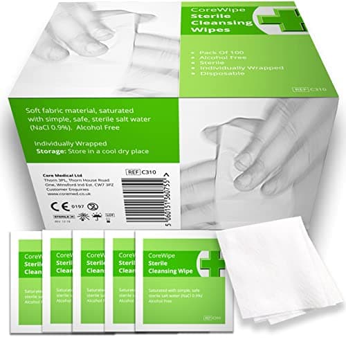 Image of Soft Moist Cleansing Wipes STERILE AND ALCOHOL FREE. Pack Of 100x by Core Medical. For non-sting cleaning of wounds and scrapes at home, walking, camping and First Aid Kit Refills.