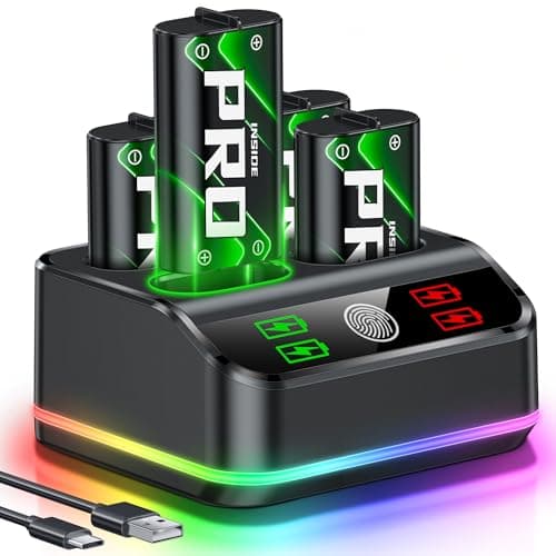 Image of HEYLICOOL Charger for Xbox Controller Battery Pack with 4 x 4800mWh Rechargeable Battery Packs for Xbox One/Series X|S, Fast Charging Dock Station Accessories with RGB Lights