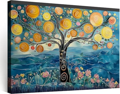 Image of Wooden Framed Canvas Wall Art Tree of Life Oil Painting Painting on Canvas Prints Morden Wall Artwork Pictures for Living Room Bedroom Restaurant Home Office Wall Decoration Multicolour 40 x 30 cm