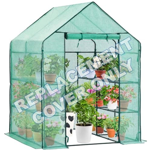 Image of Taylor & Brown Replacement Spare Reinforced Green PE Cover Heavy Duty for Large Walk In Greenhouse with 2 Windows Outdoor Garden Growhouse, W143 x D143 x H195cm