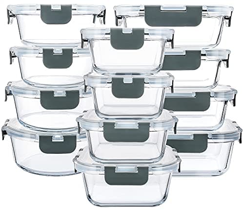 Image of MCIRCO 24-Piece Glass Food Storage Containers with Snap Locking Lids, Glass Meal Prep Containers Set, Airtight Lunch Containers, Microwave, Oven,Freezer and Dishwasher Friendly