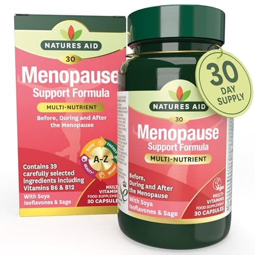 Image of Natures Aid Menopause Support Formula – Multivitamin with SOYA Isoflavones & Sage Tablets – Supports Hormonal Balance, Energy & Mood – Vegan, Gluten Free, Non-GMO – 30 Capsules