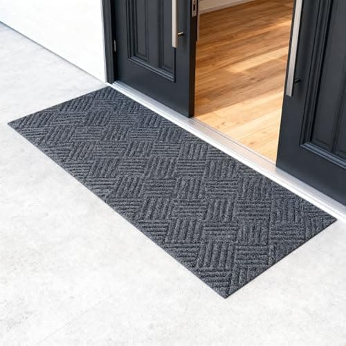 Image of Zourglow Door Mats Outdoor 40 x 120 cm, Non-Slip Trapper Doormats Indoor with Rubber Backed, Washable Absorbent Floor Mat for Front Door, Entrance, Patio, Balcony, Garden, Grey