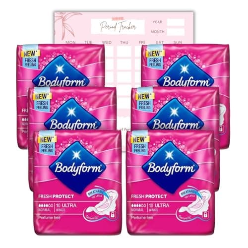 Image of Caliko Bodyform 10 Ultra Sanitary Towels with Wings Pack of 6, 60 (10 x6 Packs) Perfume Free Period Pads, Normal Flow Cour-V Ultra