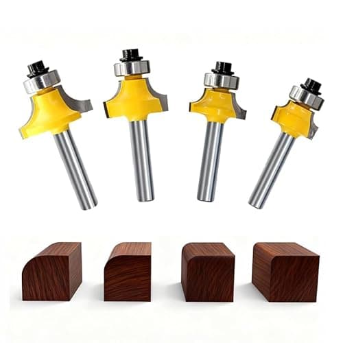 Image of Roundover Beading Router Bit Set, 4Pcs Round Over Edging Router Bits 1/4 Shank Router Bits for Corner Rounding Edge-Forming Industrial Grade, (1/2”, 1/4”, 5/8”, 3/8” Radius)