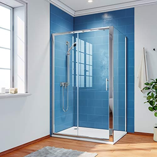 Image of ELEGANT 1200 x 900 mm Sliding Shower Enclosure 6mm Safety Glass Reversible Bathroom Cubicle Screen Door with Side Panel