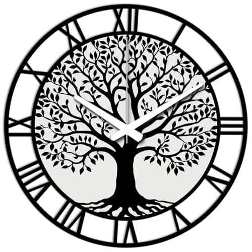 Image of CONCHLERY Tree of Life Wall Clock Irregular Flat Printing Shape Decorative Wall Clock Non-Ticking Clock for Home Office Decoration, 13×13 inch