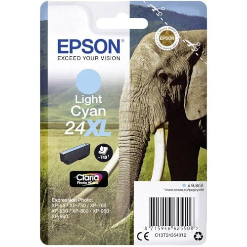Image of Epson 24XL Light Cyan Elephant High Yield Genuine, Claria Photo HD Ink Cartridge, XL High Capacity