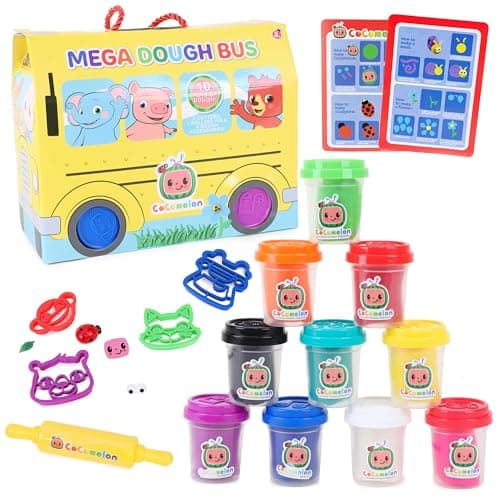 Image of Toyland® Cocomelon Mega Dough Bus Set - Make, Shape & Mix! Includes 10 Pots Of Dough - Cocomelon Toys - Creative Toys