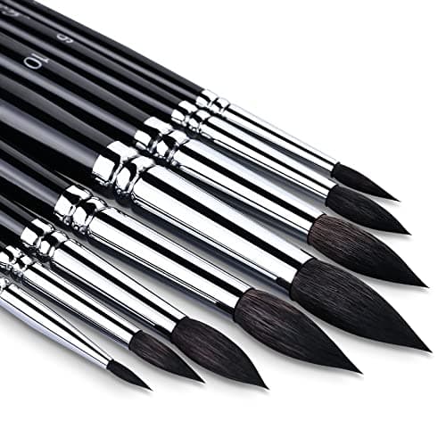 Image of Watercolour Brush Set Squirrel Hair 8pcs Professional Mop Artists Round Watercolour Detail Paint Brushes for Watercolours,Acrylics,Inks,Gouache,Oil and Tempera