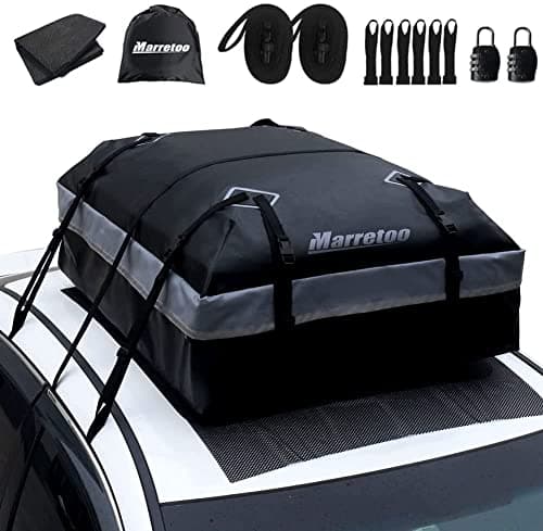 Image of Marretoo Car Roof Bag, 15 Cubic Feet Large Roofing Cargo Carrier Bags Waterproof Soft Rooftop Luggage Storage Box for Any Cars with Roof Rack/Rails/Bars, includes Anti-Slip Mat