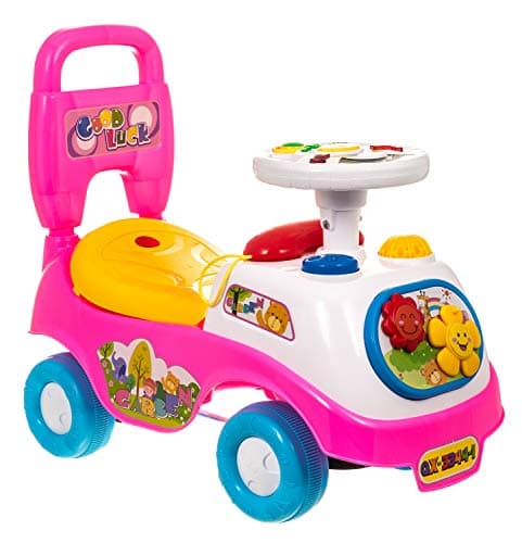 Image of Hillington My First Ride On and Push Along Buggy Car Colourful First Steps Toddler Walker Learning Toy with Sounds and Accessories (Pink)