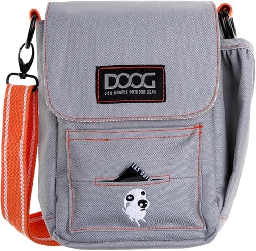 Image of DOOG - Large Shoulder Bag with Waterproof Lining, Waterbottle/Tennis Ball Holder, and Waste Bag Holder, Grey with Orange (SB01)