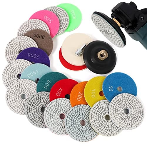 Image of 14PACK Diamond Polishing Pads with M14 Backer Pad, 100mm Wet Dry Stone Granite Tile Polish Pad Kit for Drill, Grinder, Polisher, 50-8000 Grit Sanding Pads for Concrete Marble Countertop Quartz