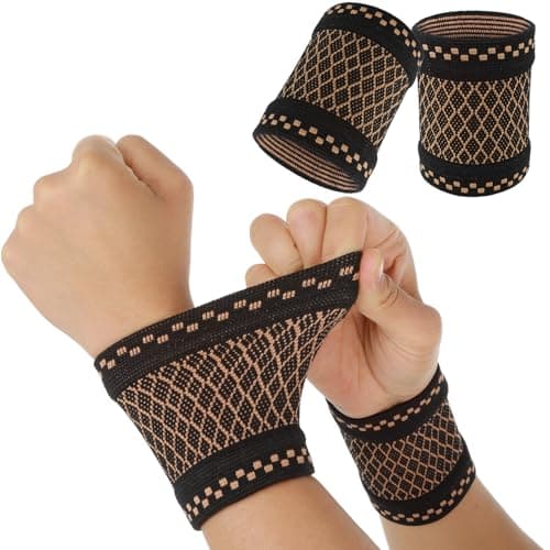 Image of YUXIANLB Copper Wrist Compression Sleeves, 1 Pairs Wrist Brace Wrist Support for Weightlifting Fitness Yoga Workout, Sprains, Tendonitis, Adjustable Wrist Sleeves for Women and Men (M)