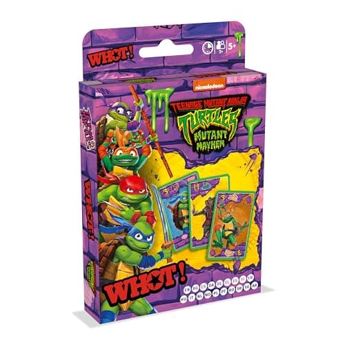 Image of Waddingtons Number 1 Teenage Mutant Ninja Turtles WHOT! Card Game, Take turns matching shapes numbers and characters including Raph Donnie and Mikey great gift and toy for Boys and Girls Aged 5 plus