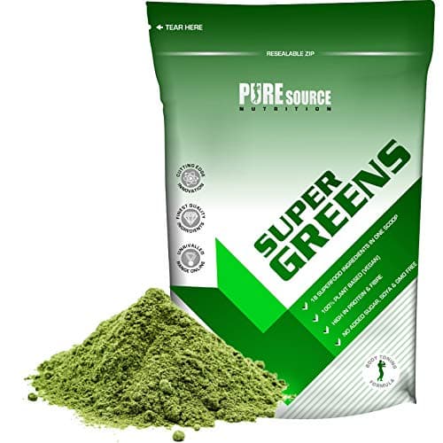 Image of Pure Source Nutrition Vegan Super Greens Powder 18 Superfoods Supergreens Blend with Green Tea, Maca, Inulin, Wheat Grass, Alfalfa, Barley Grass, Moringa, Spirulina, Hemp Seed Powder (1kg / 1000g)