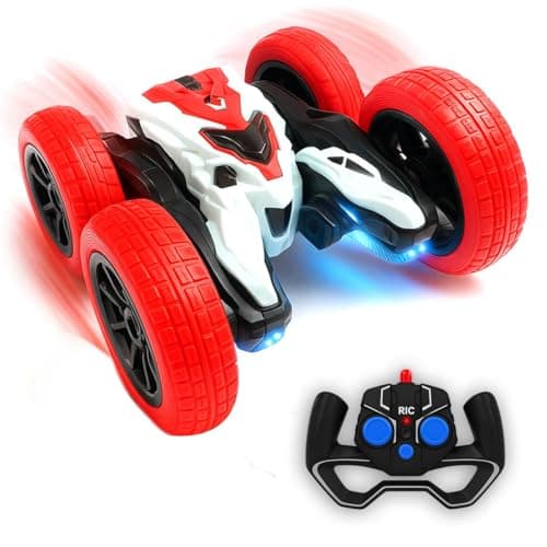 Image of Toyana Kids Remote Control Stunt Car with LED Lights - Rechargeable RC Stunt Car with 2 Sided 360° Rotation Flips, High Speed All Terrain Toy Vehicle for Boys and Girls 6+ Years - Red