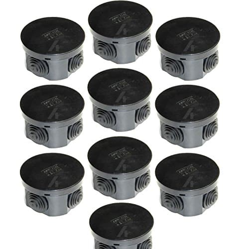 Image of 10 x 65mm x 35mm Black IP44 Splash Proof Round Junction Box with Rubber Seals and Snap on Lid
