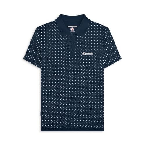 Image of Lambretta Mens Polka Dot Short Sleeve Polo Shirt Navy Size 2 X Large