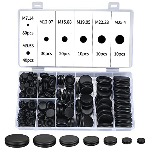 Image of 200 Pieces Rubber Grommets Kit, Black Rubber Hole Plugs Electrical Wire Gaskets Assortment for Car, Boat, Pump, Plumbing, Cables Plugs, Wiring, Electrical Conductor Rubber Grommets