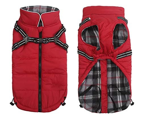 Image of Warm Pet Dog Coats and Jackets for Dogs,Waterproof Reflective Pet Dog Harness Vest Winter Dogs Clothes with Chest Strap, Outdoor Walking Adjustable Chest Strap-Red-L
