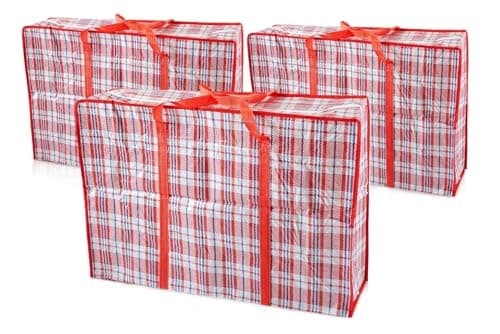 Image of S&D Laundry Bags,Three (3) XL Jumbo Laundry Bags, Heavy Duty Storage Bags Reusable Strong Zip Nylon Large Boxes for Moving House Clothing Toys & Wardrobe Storage (Red)