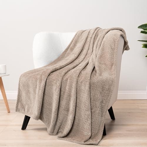 Image of (130cm x 150cm , Taupe) - Premium Flannel Fleece Throw Blanket by Pavilia Super Soft, Cosy, Lightweight, Silky for All Season Use Beautiful Chevron, Leaf Pattern (Taupe, 130cm x 150cm )