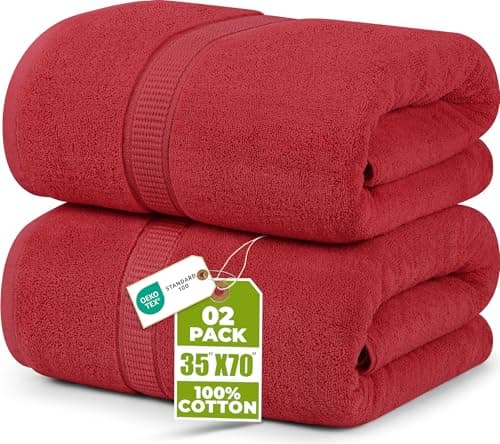 Image of Utopia Towels - Premium Jumbo Bath Sheet (90 x 180 cm, 2 Pack) - 100% Ring Spun Cotton Highly Absorbent and Quick Dry Extra Large Bath Sheet - Super Soft Hotel Quality Towel (Red)