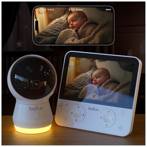Image of BOIFUN 2026 4MP 2.4/5Ghz WiFi Baby Monitor with Night Vision, 5.5'' Screen＆ App Control, Face Covering＆Prone Sleeping Detection, 360° PTZ, Cry＆ Motion Detection, Auto-Tracking, Adjustable Night Light