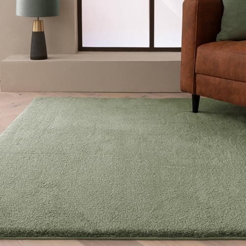 Image of Lord of Rugs Plush Shaggy Rug Elegant High Pile Shine Plain, Ultra Soft Touch Comfort for Living Room, Dining, Bedroom Velvety Rug Sage Green, 120 x 170 cm (4'x5'6")