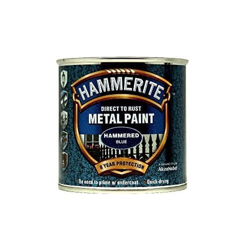 Image of Hammerite 5092936 Direct to Rust Metal Paint - Hammered Blue Finish 250ML