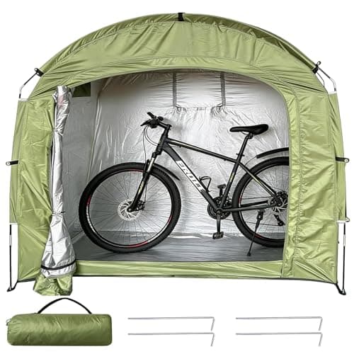 Image of Bike Storage Shed Tent, Portable Bicycle Storage Sheds 210D Oxford PU4000 Waterproof Bike Cover Shelter for 2 Bikes, Perfect for Outdoor Camping Lawn Bike Storage, Garden Tools (200x80x165cm)