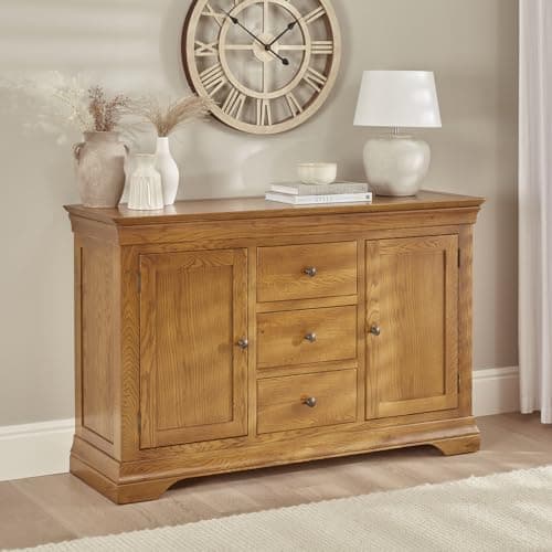 Image of French Louis Oak Large Sideboard – Elegant and Spacious Storage Solution for Dining Rooms & Living Areas – Classic French Design - H 870mm x W 1370mm x D 440mm