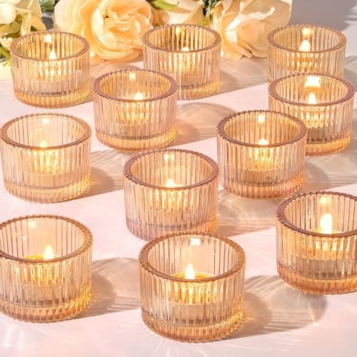 Image of 24 pcs Gold Tealight Candle Holders, Glass Votive Candle Holders for Table Centerpiece, Home Decor and Party Supplies